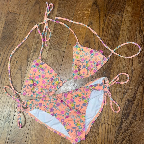 •OP•NEON ORANGE PUNK GIRL TRIANGLE TOP & BOTTOM BIKINI SET SIZE SMALL(3-5) - Picture 8 of 8